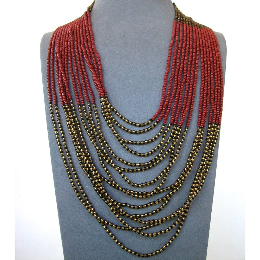 Vintage Seed Beaded Necklace, 15 strands from 16" to 24".